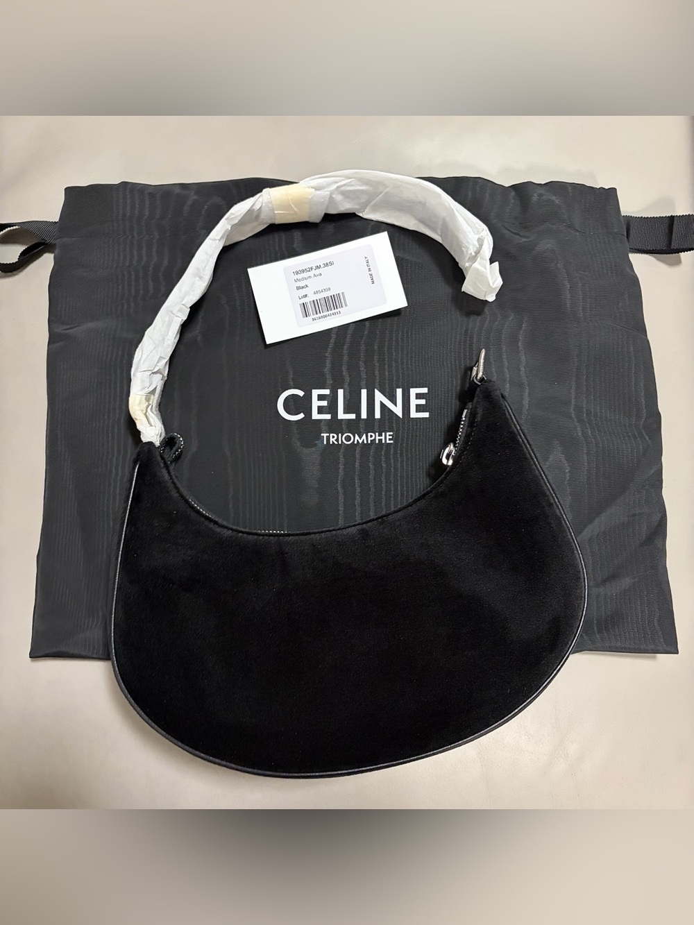 Celine Ava Triomphe Strass Velvet Shoulder Bag - Picture 4 of 11